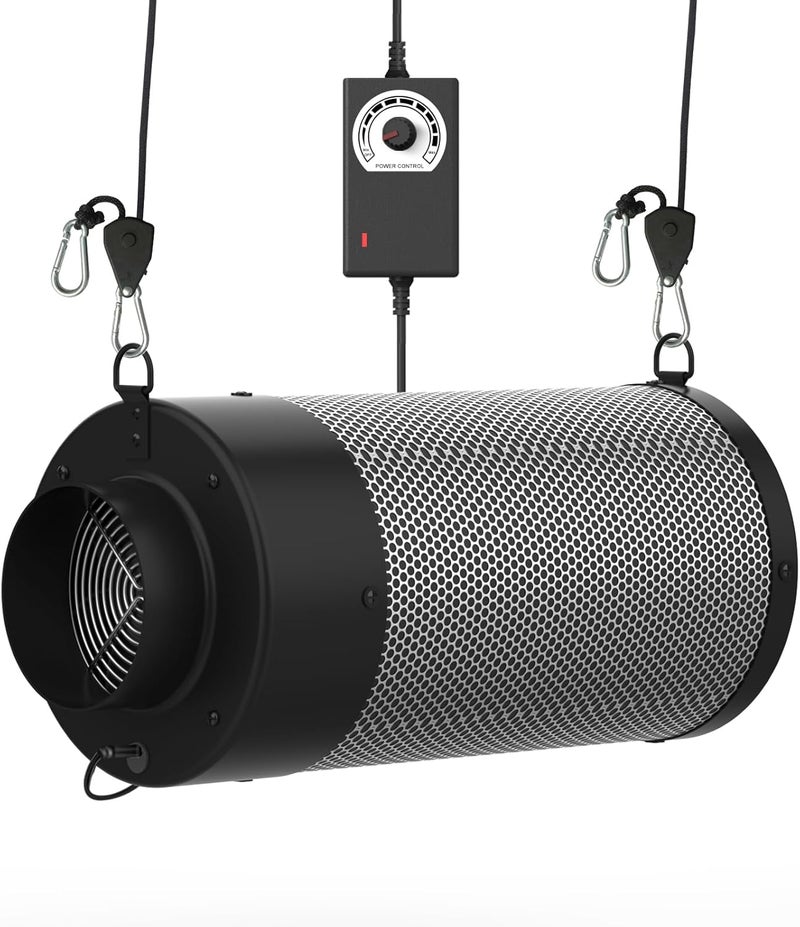 HYDROWE Air Carbon Filter with Built-in Fan, 4 Inch, Australian Virgin Charcoal, Carbon Filter for Grow Tent, Hydroponics, with Speed Control, Prefilter and Hanging Ropes - Image 1